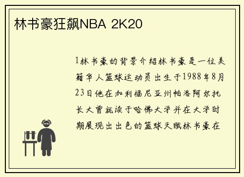 林书豪狂飙NBA 2K20